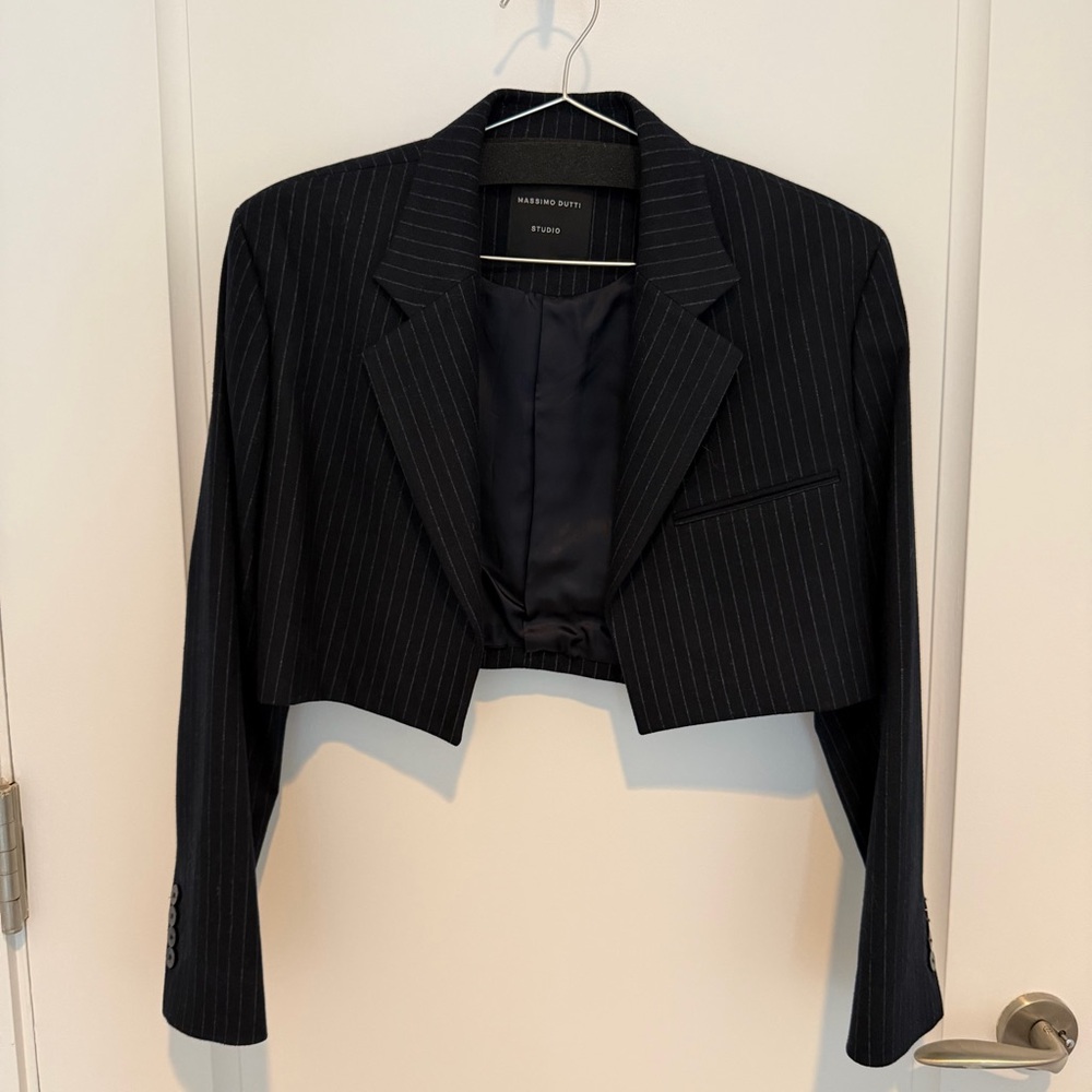 Navy Pinstripe Cropped Blazer